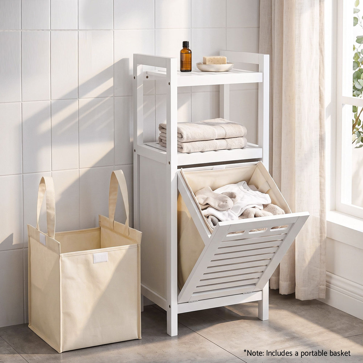 Artiss Bathroom Storage Cabinet Tilt Out Laundry Hamper Tall Organiser White