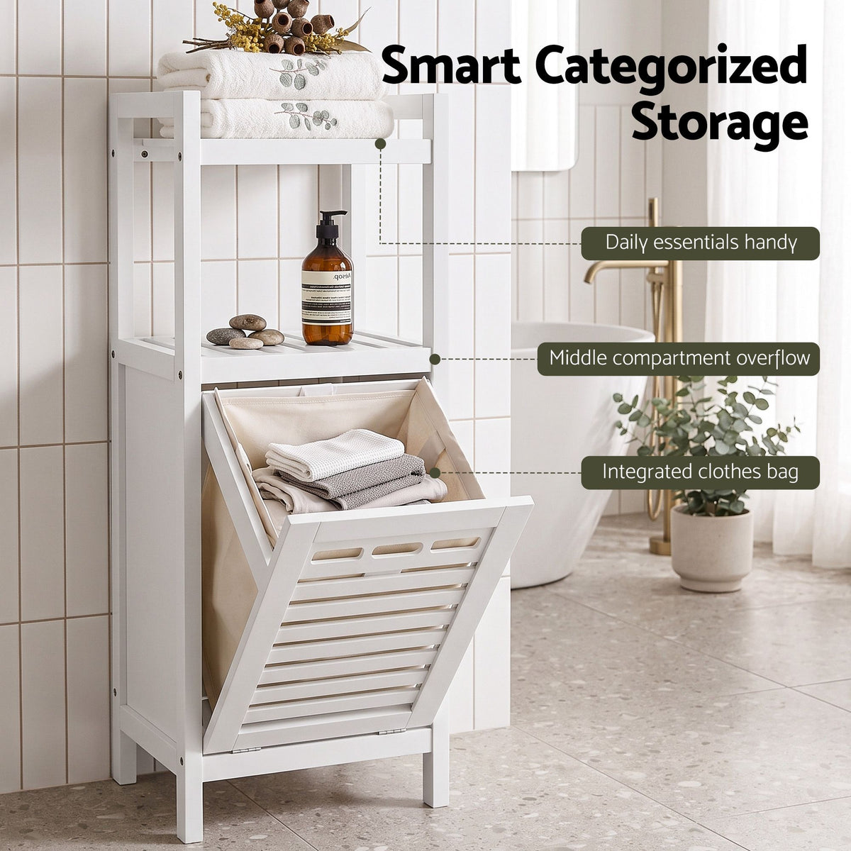 Artiss Bathroom Storage Cabinet Tilt Out Laundry Hamper Tall Organiser White