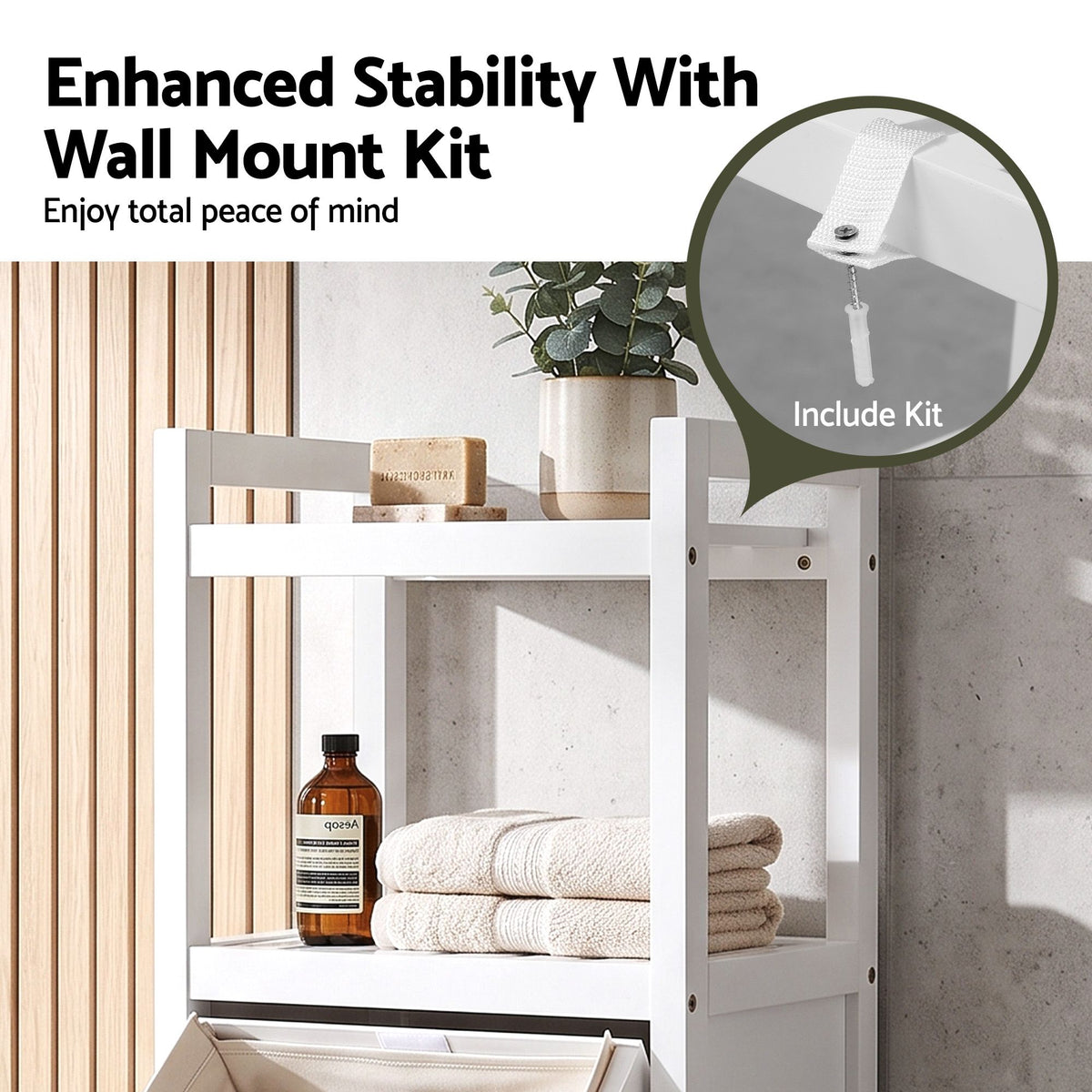 Artiss Bathroom Storage Cabinet Tilt Out Laundry Hamper Tall Organiser White