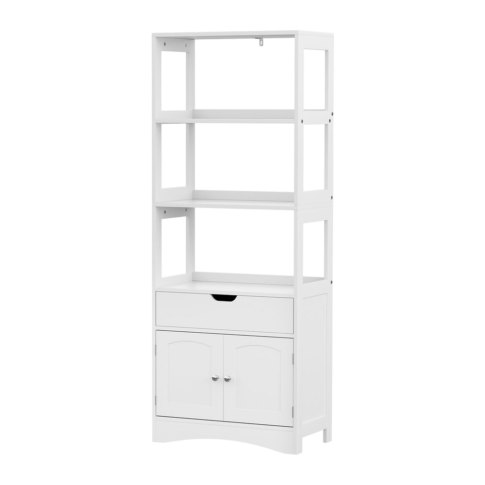 White MDF Bathroom Storage Cabinet with Shelves & Doors