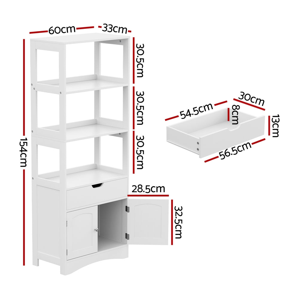 White MDF Bathroom Storage Cabinet with Shelves & Doors