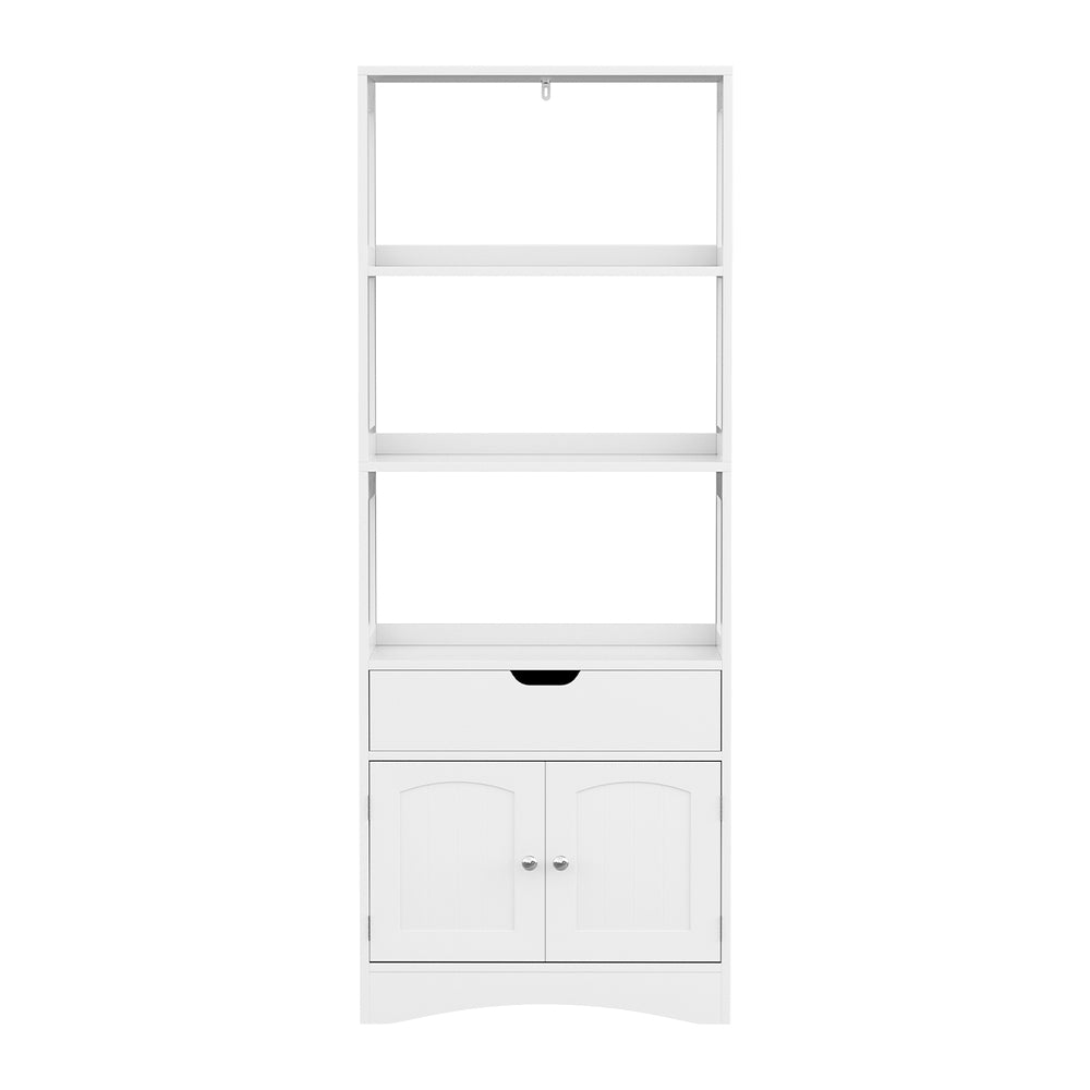 White MDF Bathroom Storage Cabinet with Shelves & Doors