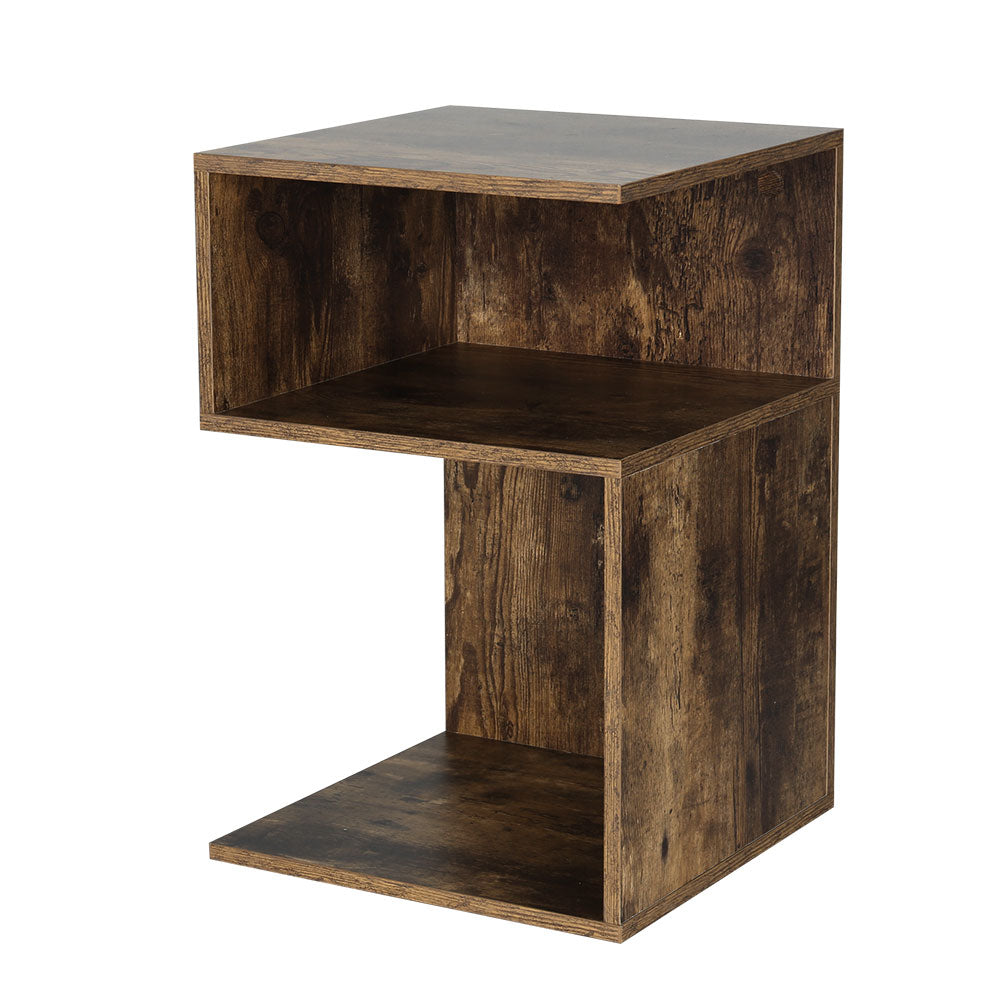 UMENI Bedside Table Rustic Oak Shelves Nightstand