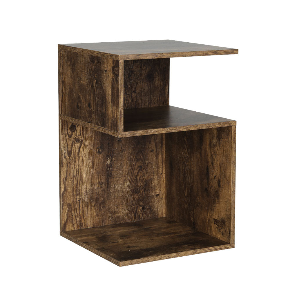 UMENI Bedside Table Rustic Oak Shelves Nightstand