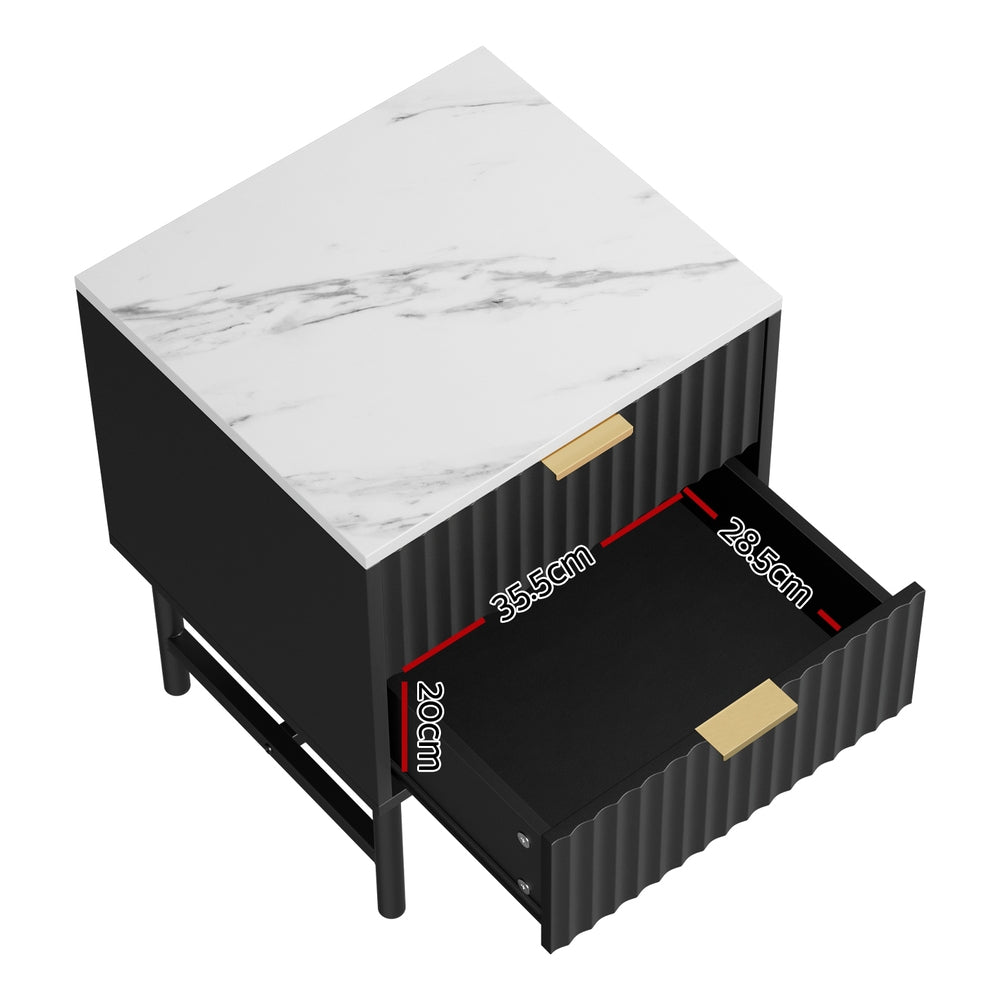 Artiss Black Bedside Table 2 Drawers