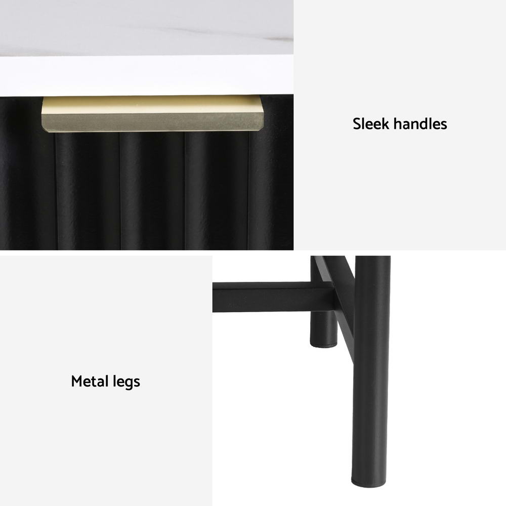Artiss Black Bedside Table 2 Drawers