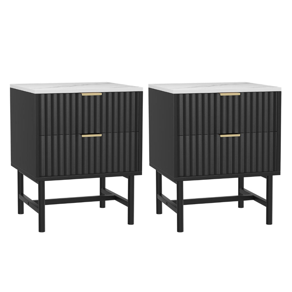 Artiss Black Bedside Tables 2 Drawers Set