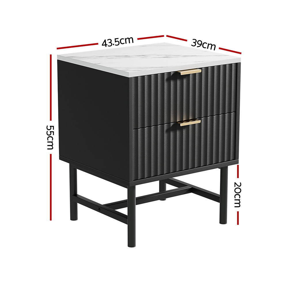 Artiss Black Bedside Tables 2 Drawers Set
