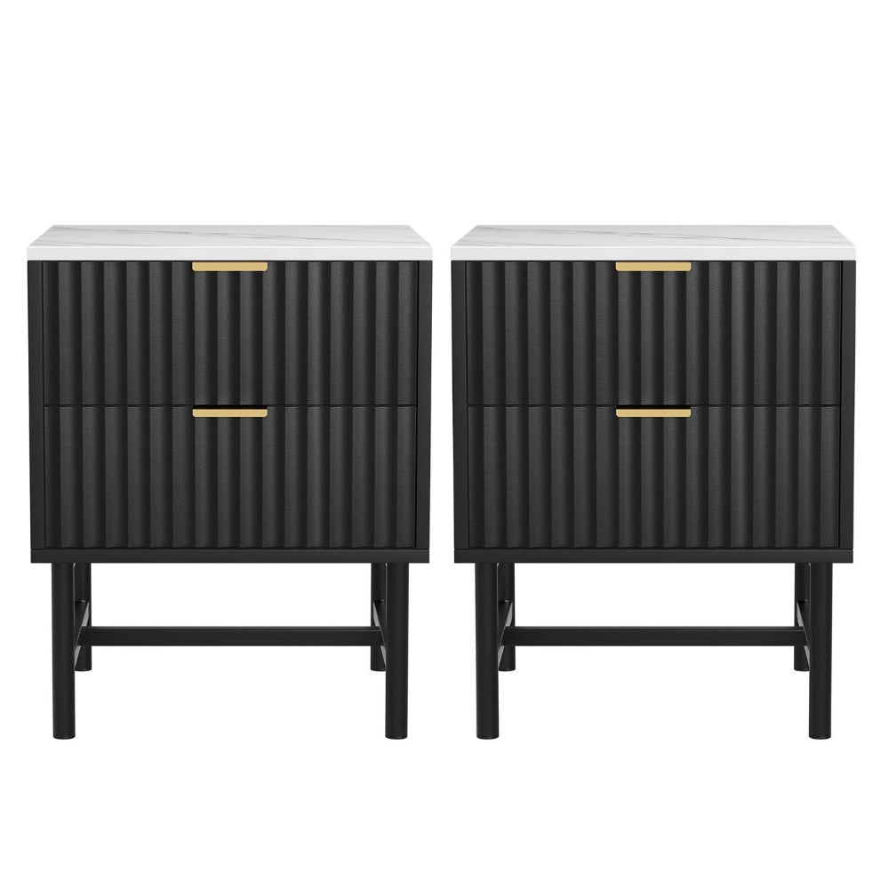Artiss Black Bedside Tables 2 Drawers Set