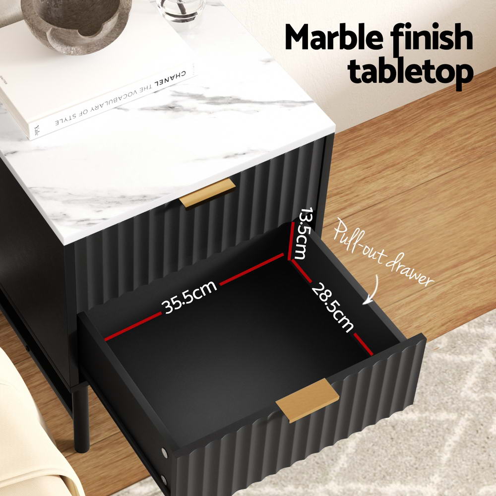 Artiss Black Bedside Tables 2 Drawers Set