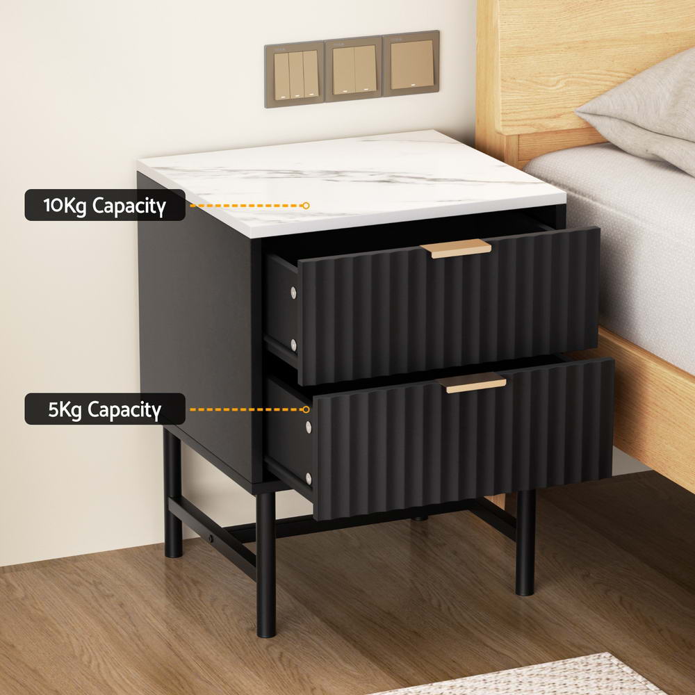 Artiss Black Bedside Tables 2 Drawers Set