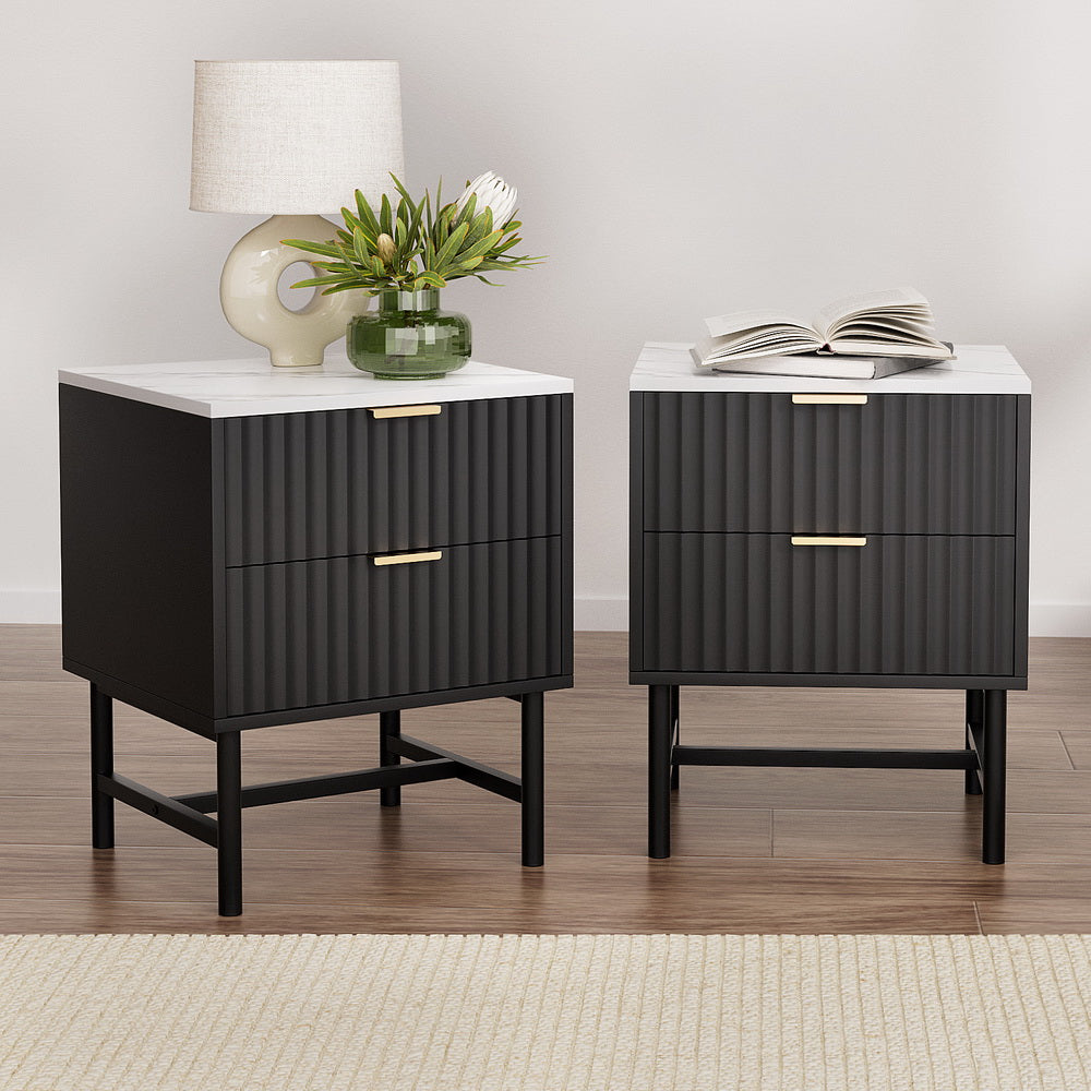 Artiss Black Bedside Tables 2 Drawers Set