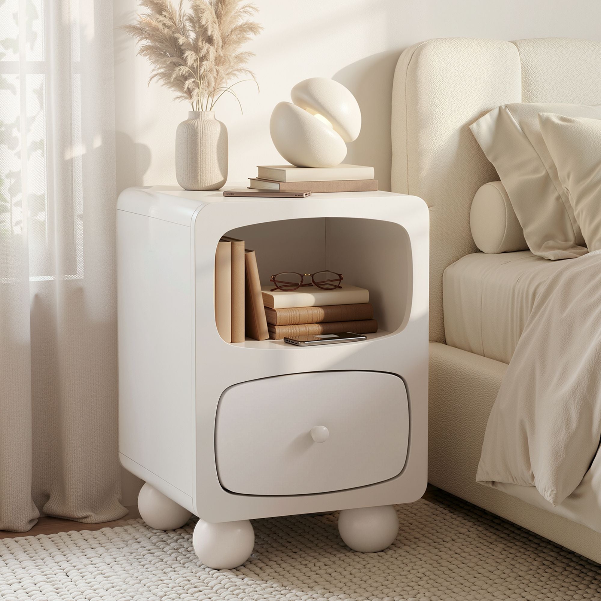 Artiss Bedside Table Storage Drawer Shelf Pine Wood Legs White