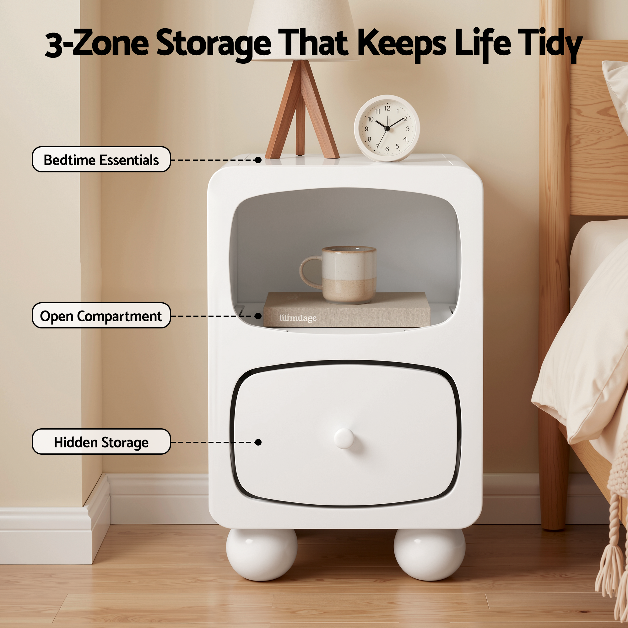 Artiss Bedside Table Storage Drawer Shelf Pine Wood Legs White