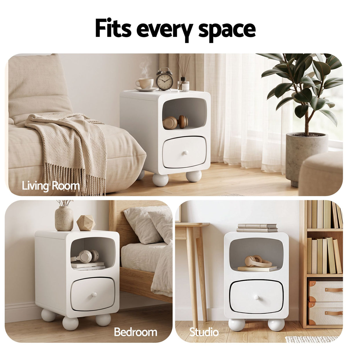 Artiss Bedside Table Storage Drawer Shelf Pine Wood Legs White