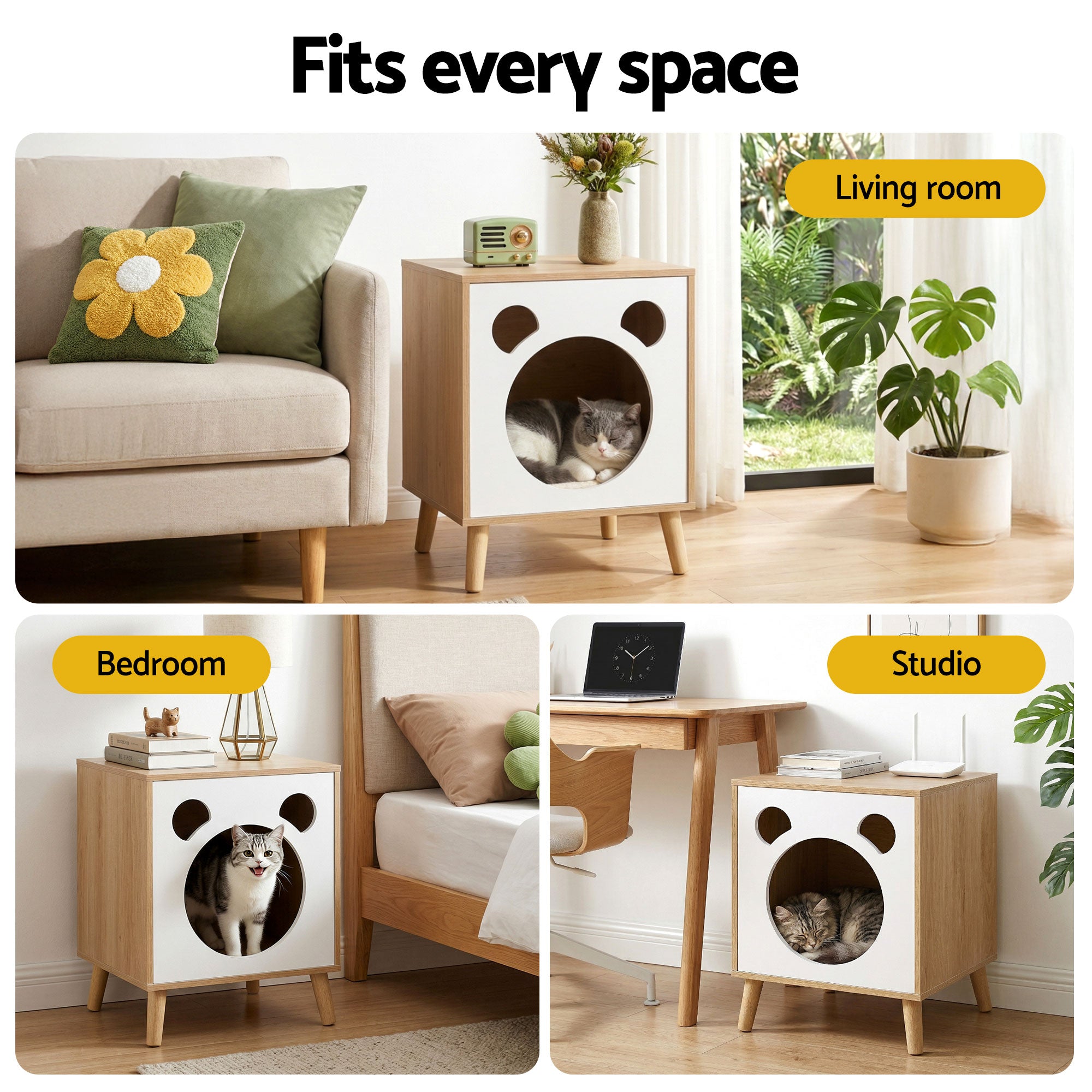 Artiss Cat Nest Bedside Table Solid Wood
