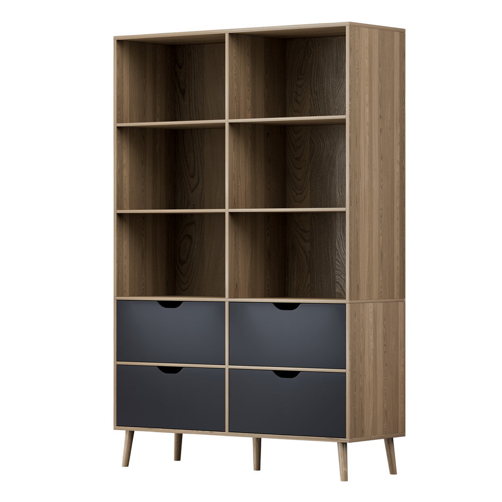 MITZI Oak and Blue Bookshelf 4 Drawers