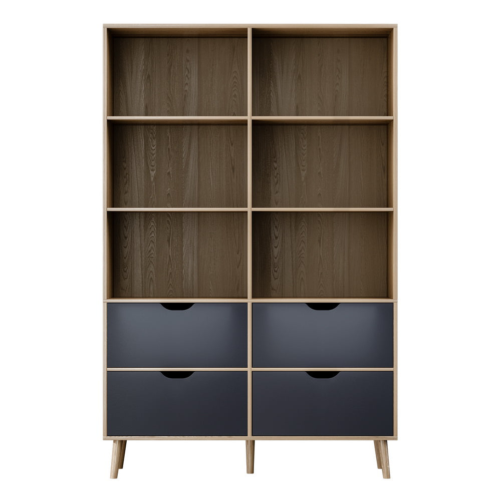 MITZI Oak and Blue Bookshelf 4 Drawers