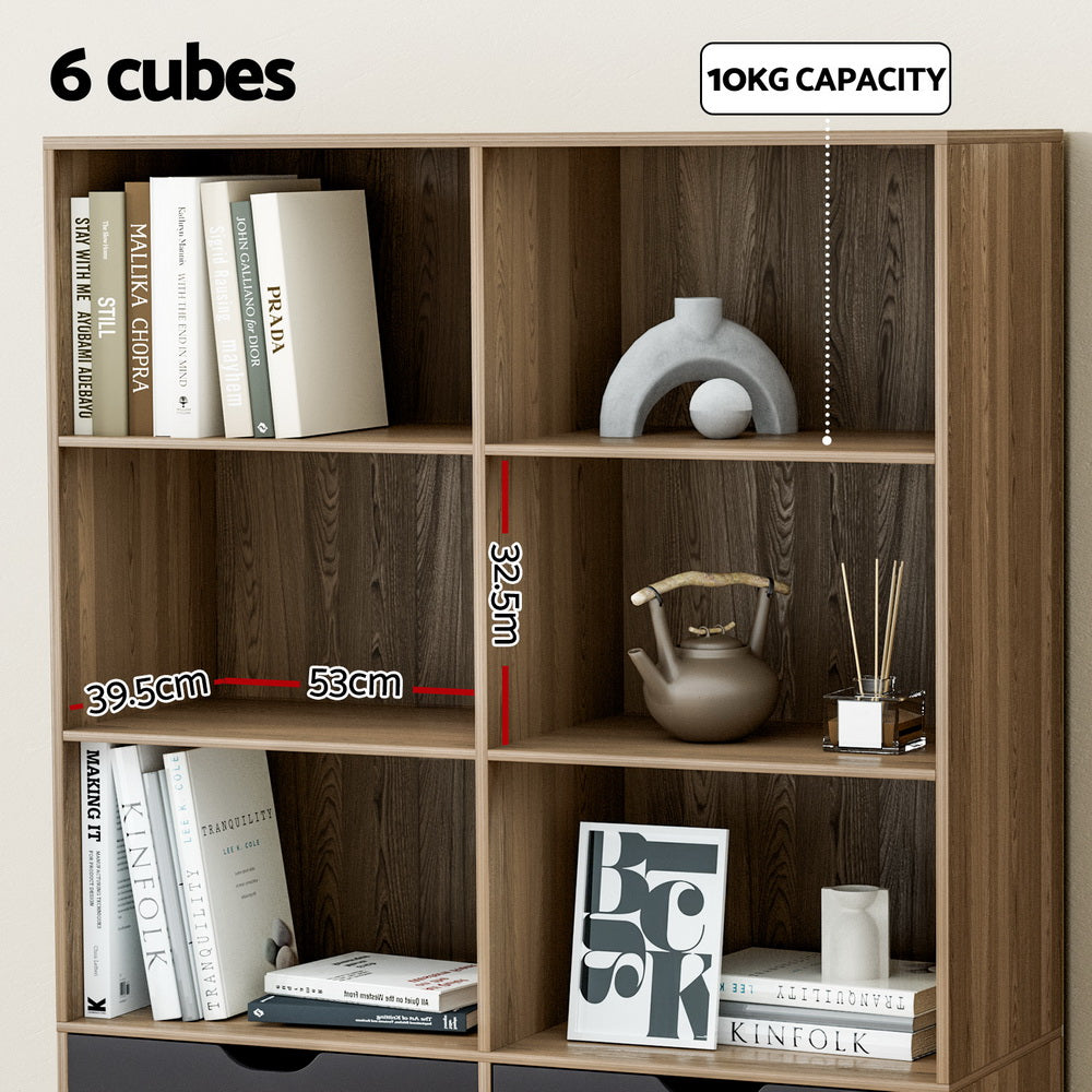 MITZI Oak and Blue Bookshelf 4 Drawers