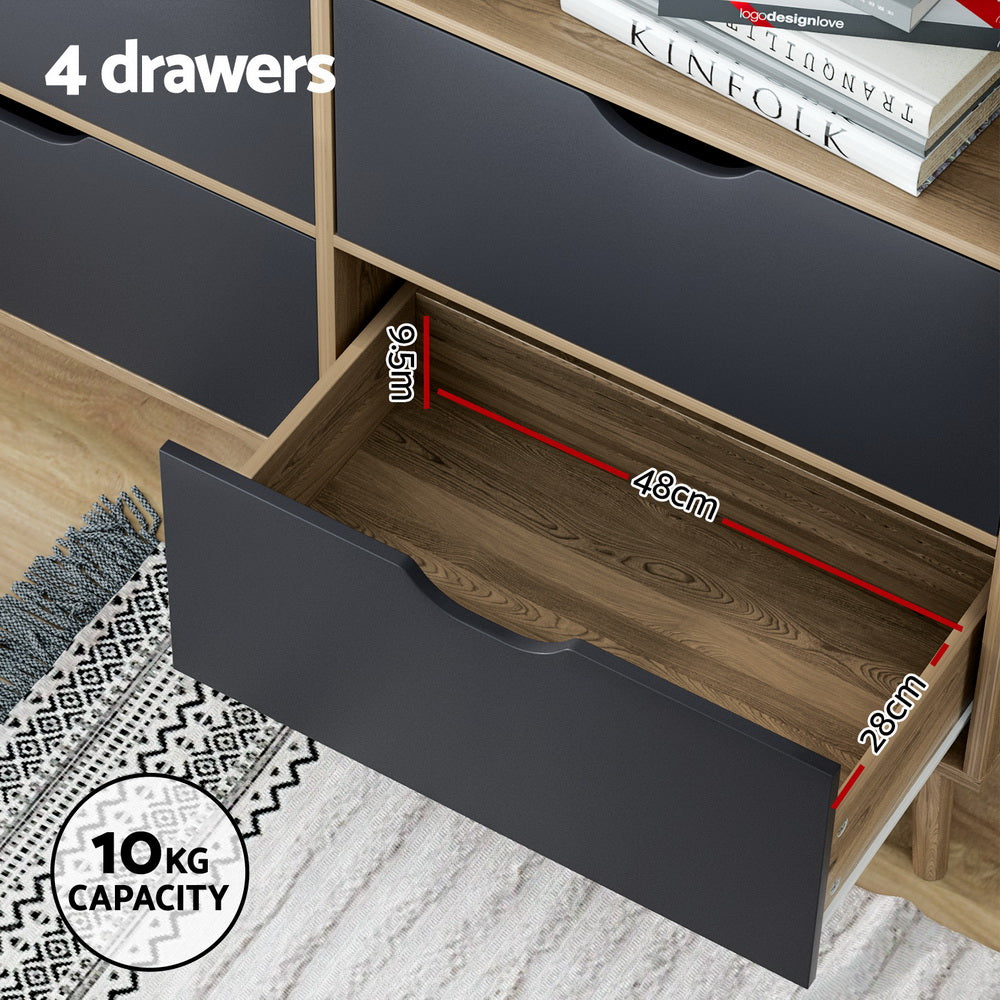 MITZI Oak and Blue Bookshelf 4 Drawers