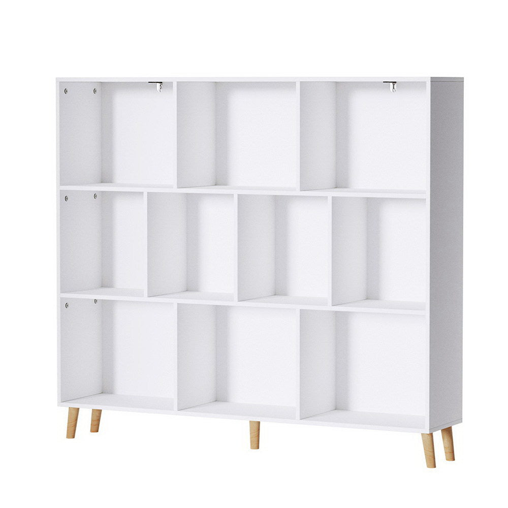 CORA 3-Tier 10-Cube Bookshelf White & Pine