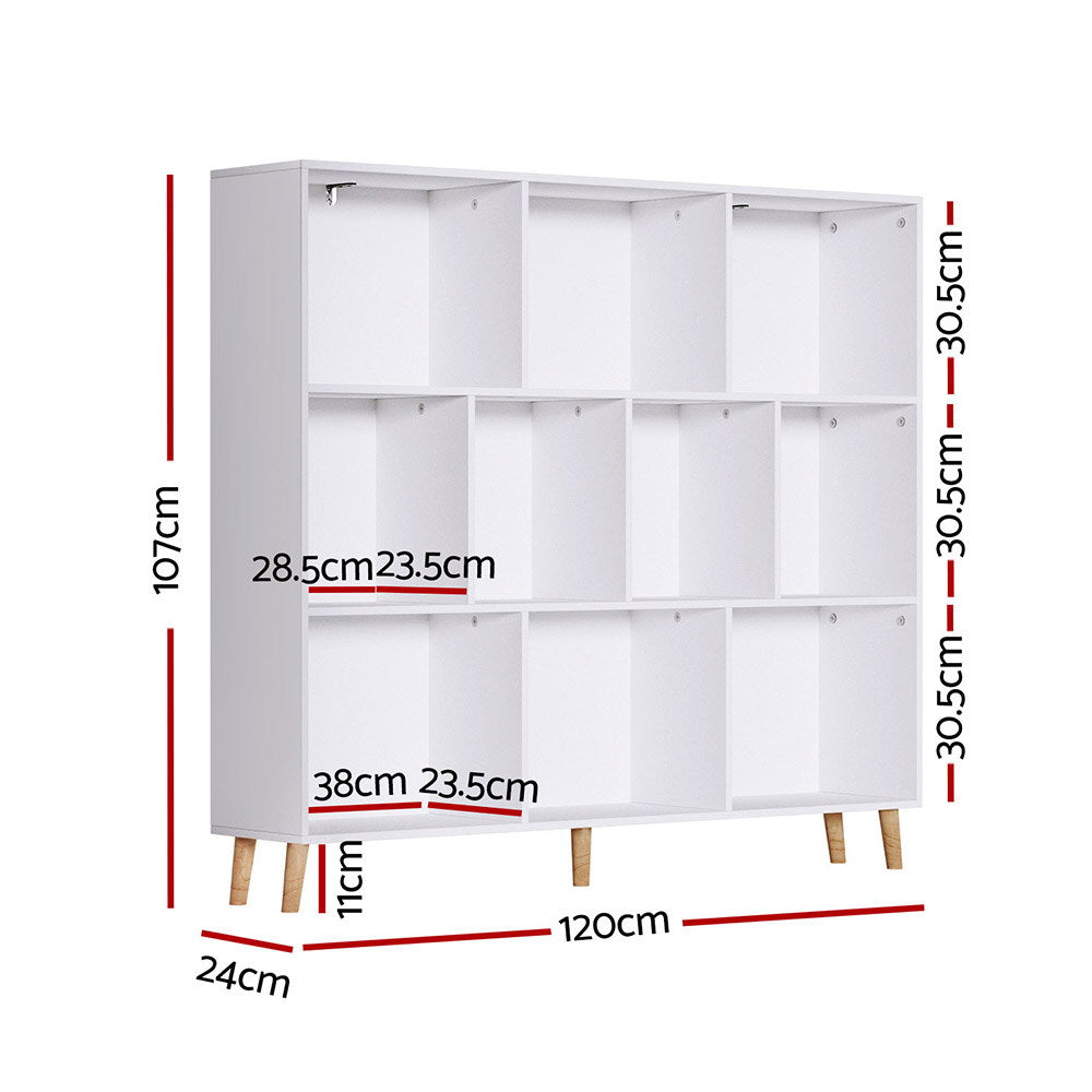 CORA 3-Tier 10-Cube Bookshelf White & Pine