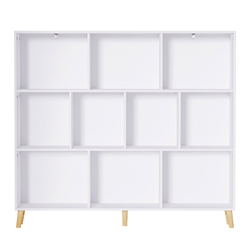 CORA 3-Tier 10-Cube Bookshelf White & Pine