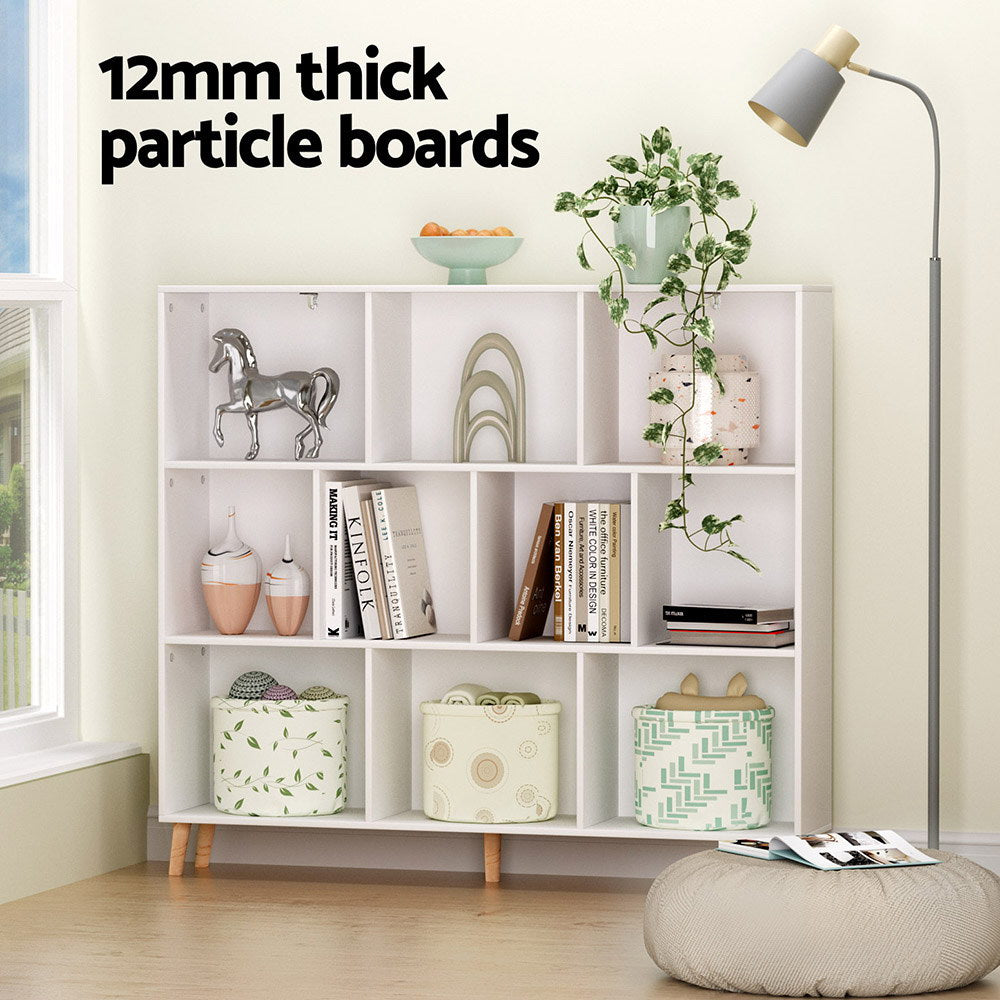CORA 3-Tier 10-Cube Bookshelf White & Pine