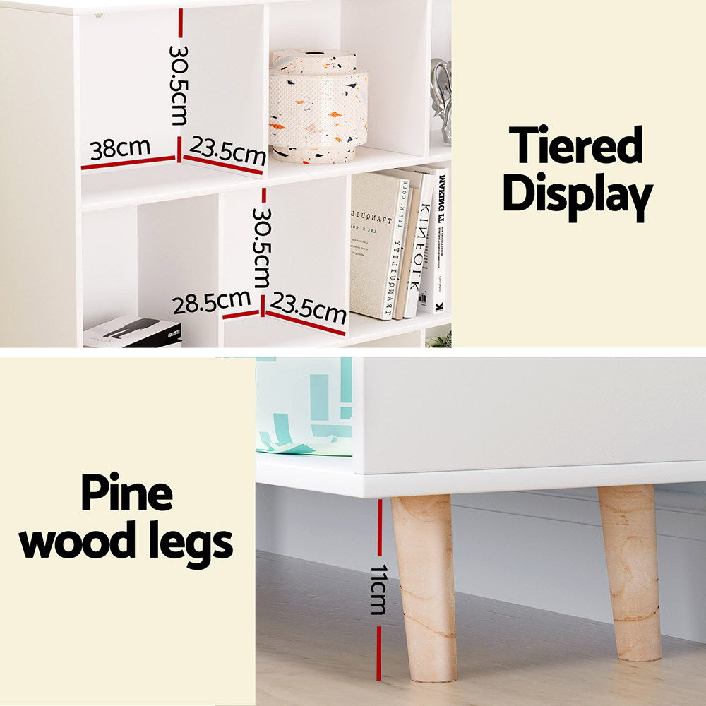 CORA 3-Tier 10-Cube Bookshelf White & Pine