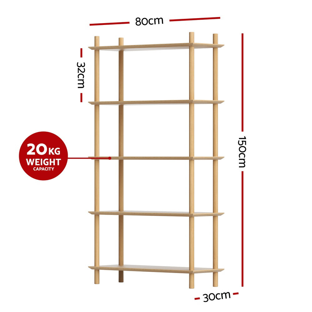 Artiss 5-Tier Bookshelf Wooden Display Shelves Pine