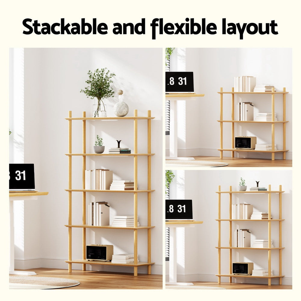 Artiss 5-Tier Bookshelf Wooden Display Shelves Pine