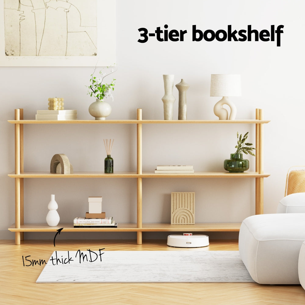 Artiss 3-Tier Bookshelf Wooden Display Shelves Pine