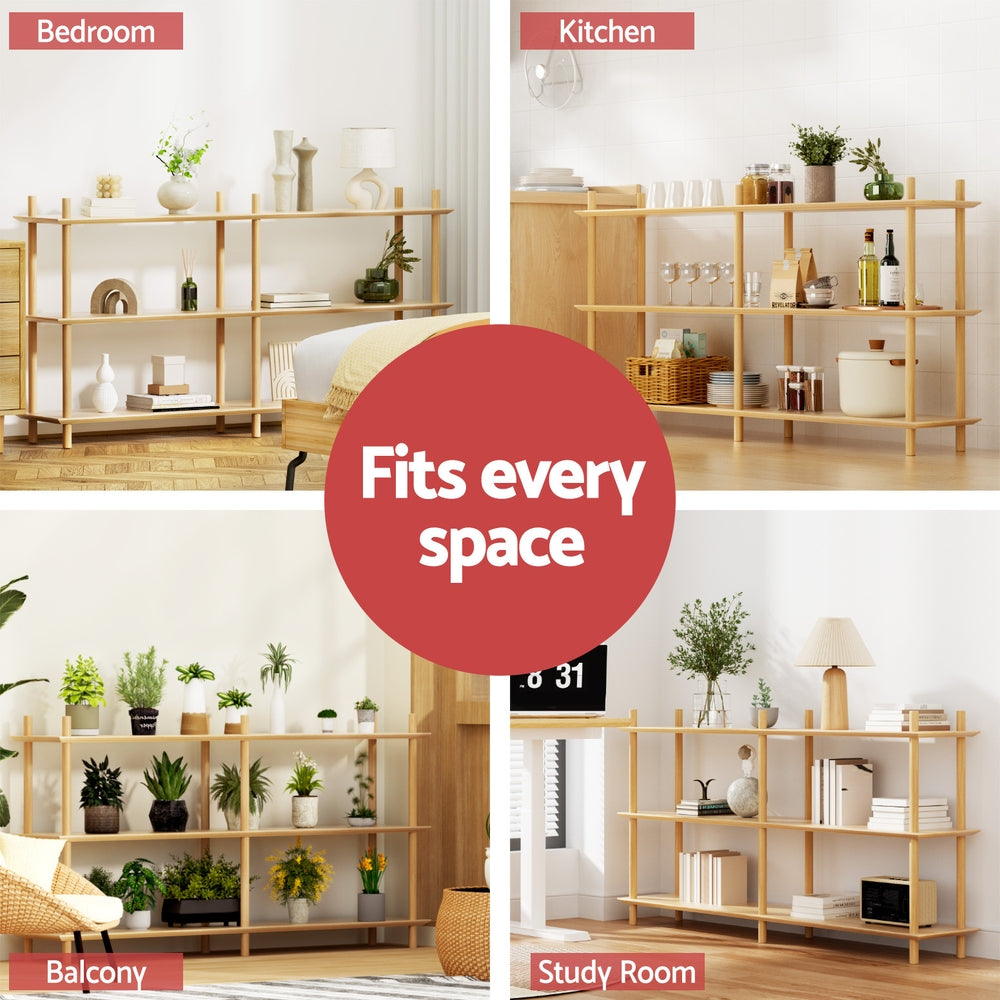 Artiss 3-Tier Bookshelf Wooden Display Shelves Pine