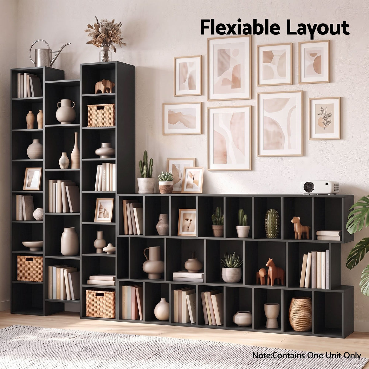 Artiss Bookshelf Display Shelves CD DVD Storage Rack Tall Bookcase Black