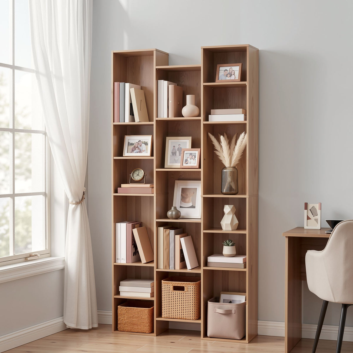 Artiss Tall Bookcase Display Shelf Storage Oak