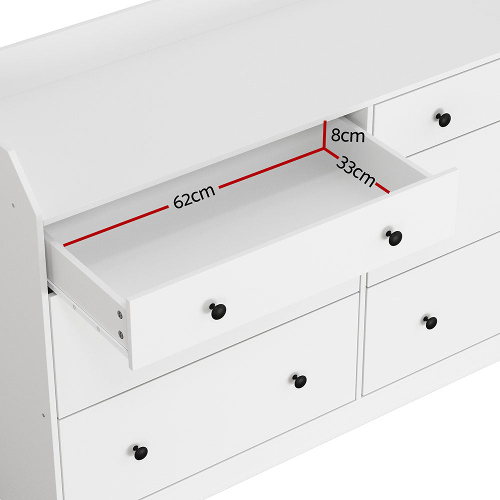 White 6-Drawer Chest with Top Shelf, Durable - Artiss Pete