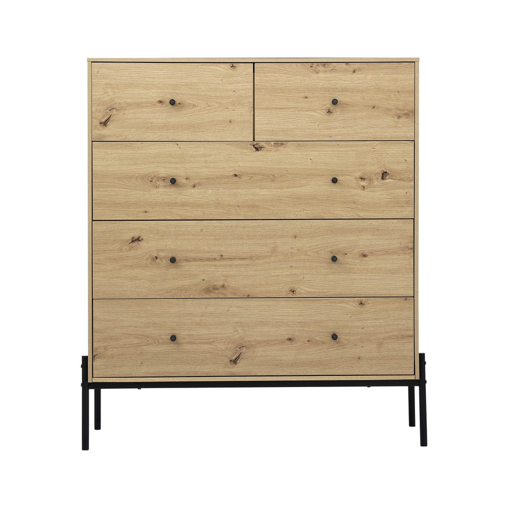 Arno 5-Drawer Chest Light Oak Black Industrial Style