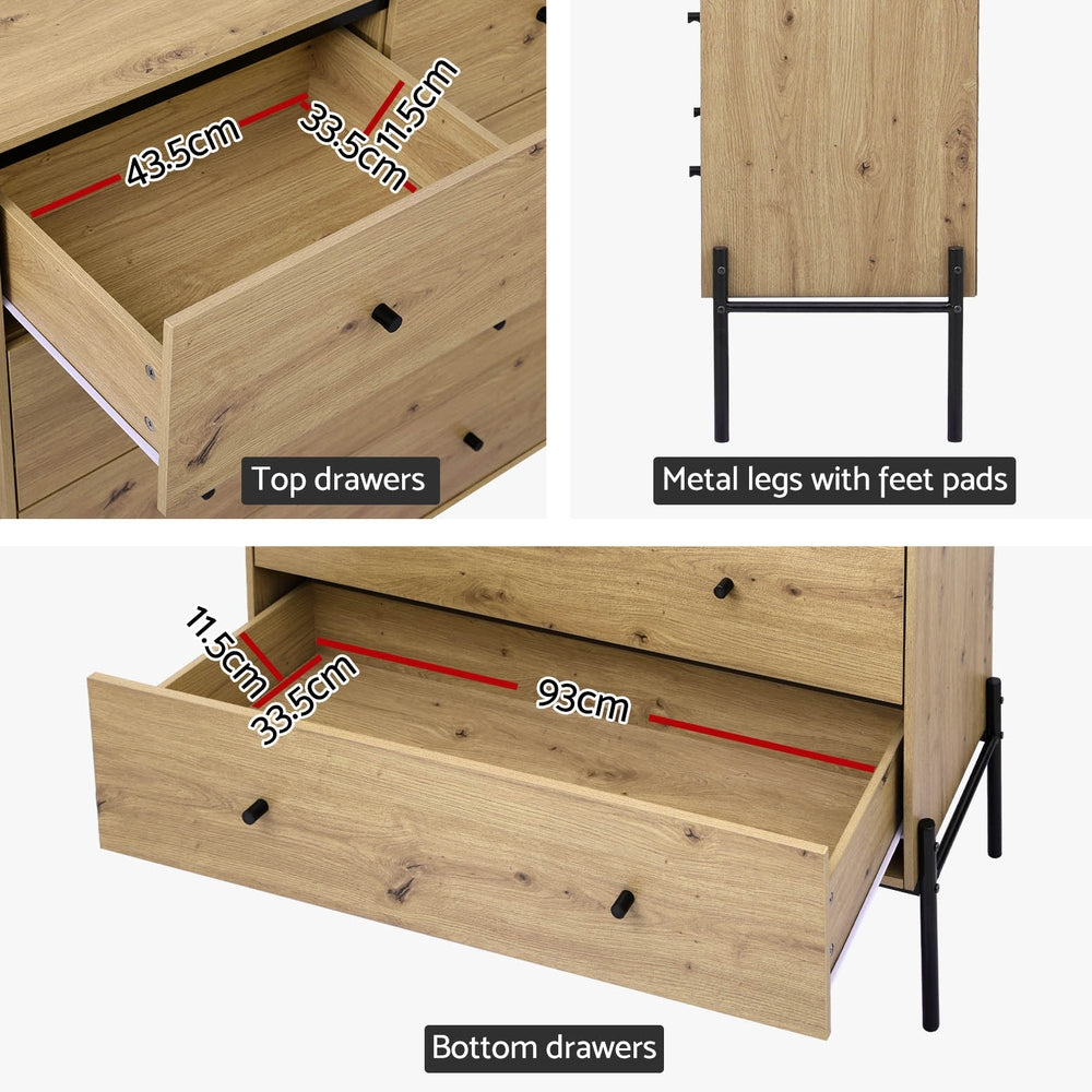 Arno 5-Drawer Chest Light Oak Black Industrial Style