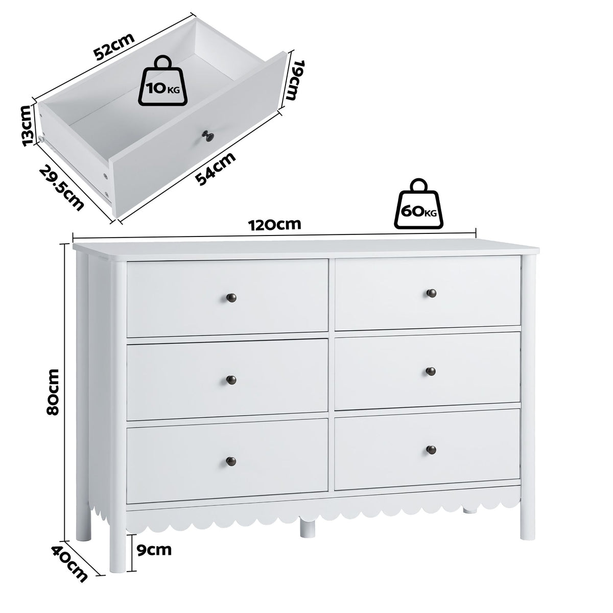 Artiss 6 Drawer Chest of Drawers Dresser Lowboy White