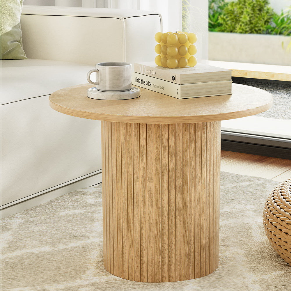 PIIA Round Coffee Table Fluted Base Pine