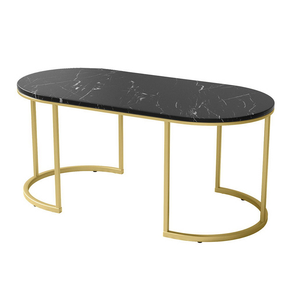 Artiss Coffee Table Marble Effect Black Gold Frame