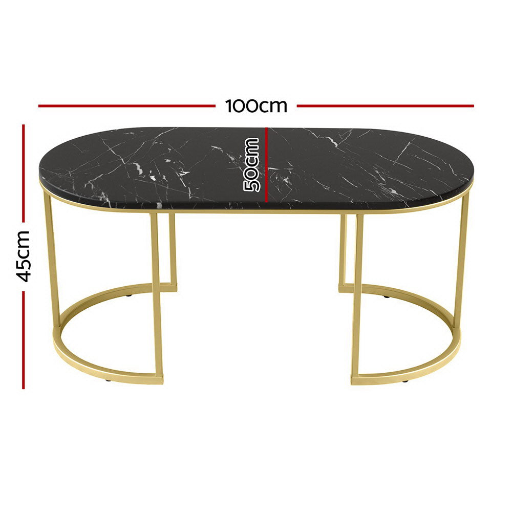 Artiss Coffee Table Marble Effect Black Gold Frame