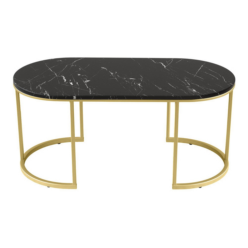 Artiss Coffee Table Marble Effect Black Gold Frame