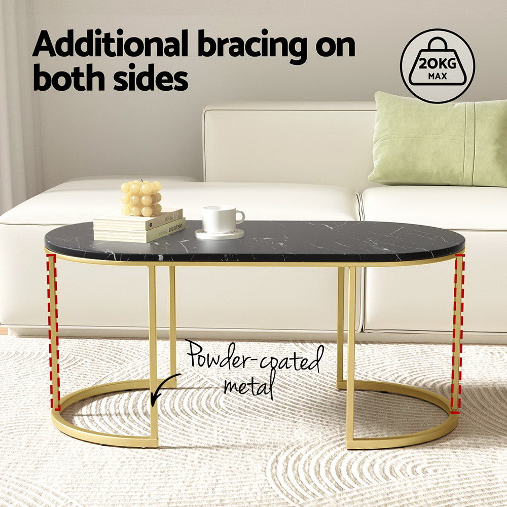 Artiss Coffee Table Marble Effect Black Gold Frame