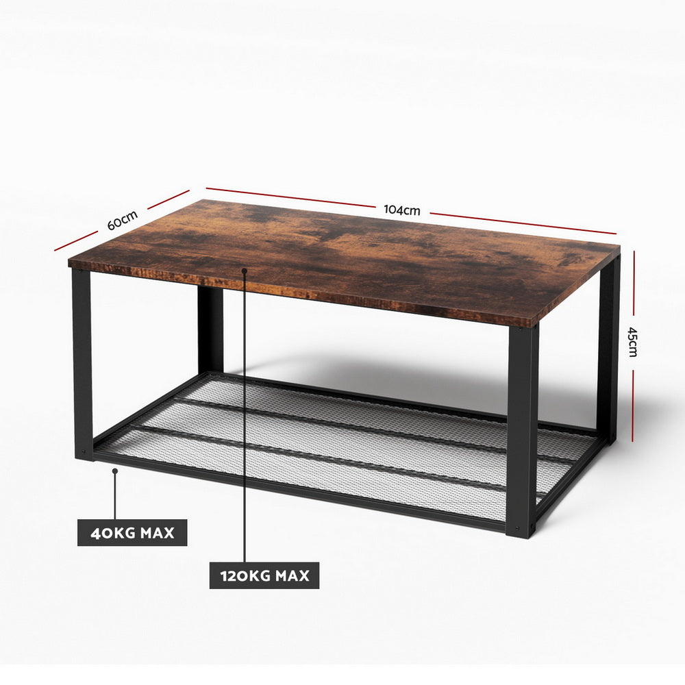 Rustic Brown 104CM Coffee Table 2-Tier Industrial Design