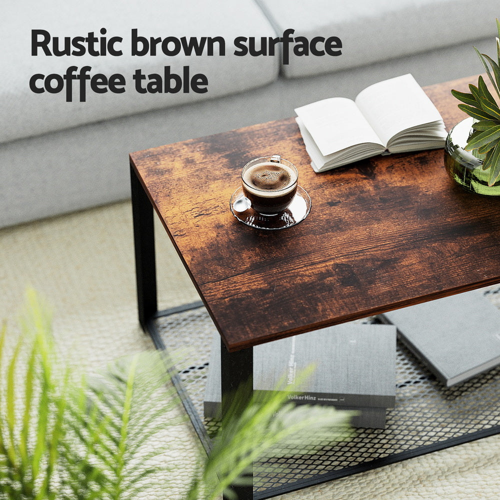 Rustic Brown 104CM Coffee Table 2-Tier Industrial Design