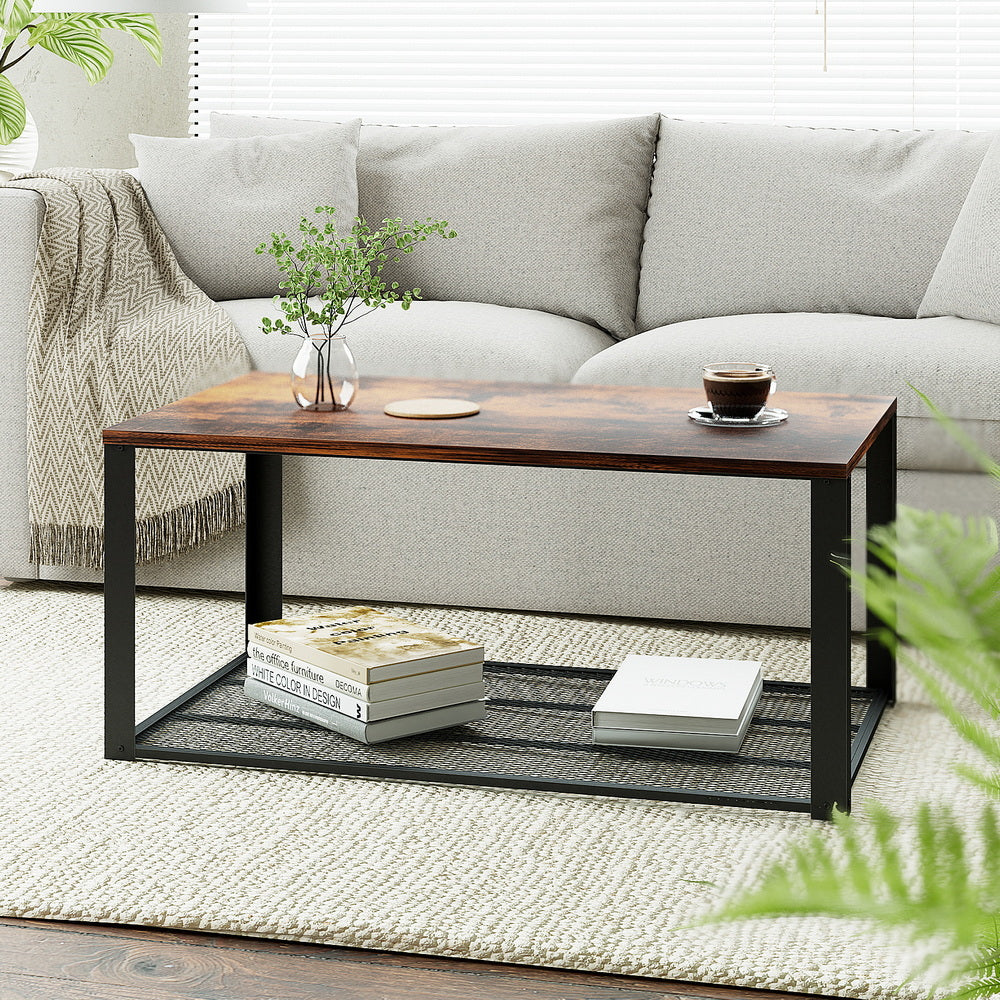 Rustic Brown 104CM Coffee Table 2-Tier Industrial Design
