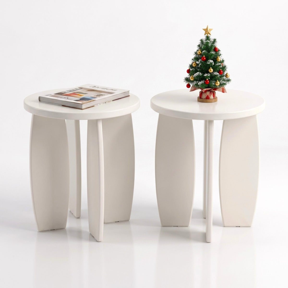 Artiss Round End Table Set of 2 Coffee Table 40x45cm Cream white