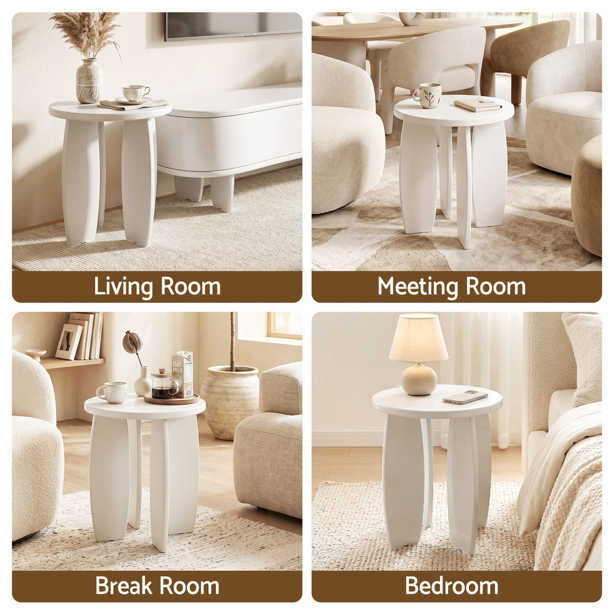 Artiss Round End Table Set of 2 Coffee Table 40x45cm Cream white