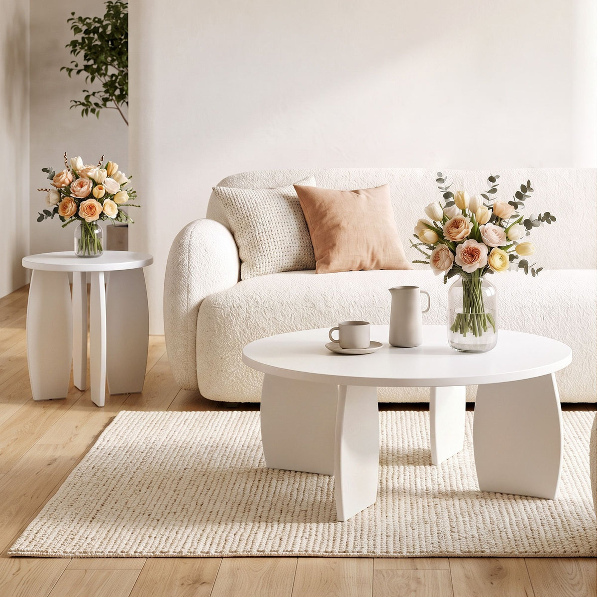 Artiss Round End Table Set of 2 Coffee Table 40x45cm Cream white